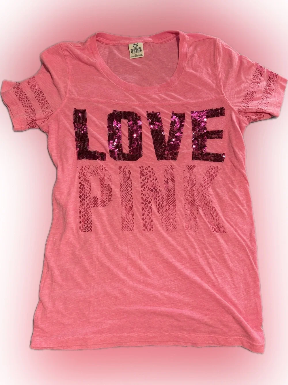 PINK Victoria's Secret Pink Sequin 'LOVE PINK' Short Sleeve Tee